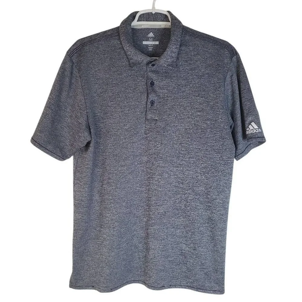 Adidas Marled Short‎ Sleeve Performance Golf Polo Shirt Blue Grey UPF 30 Medium